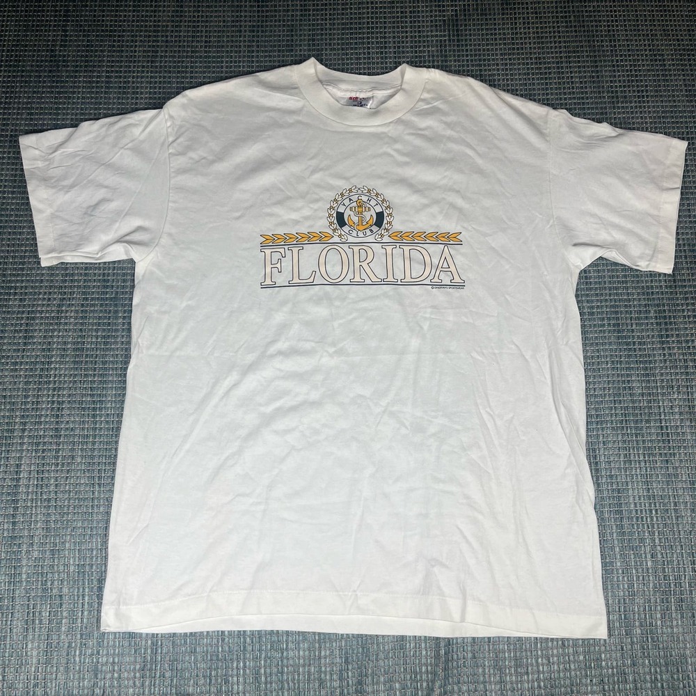 Vintage Single Stitch Florida Yacht Club White T Shirt Mens Sz XL
